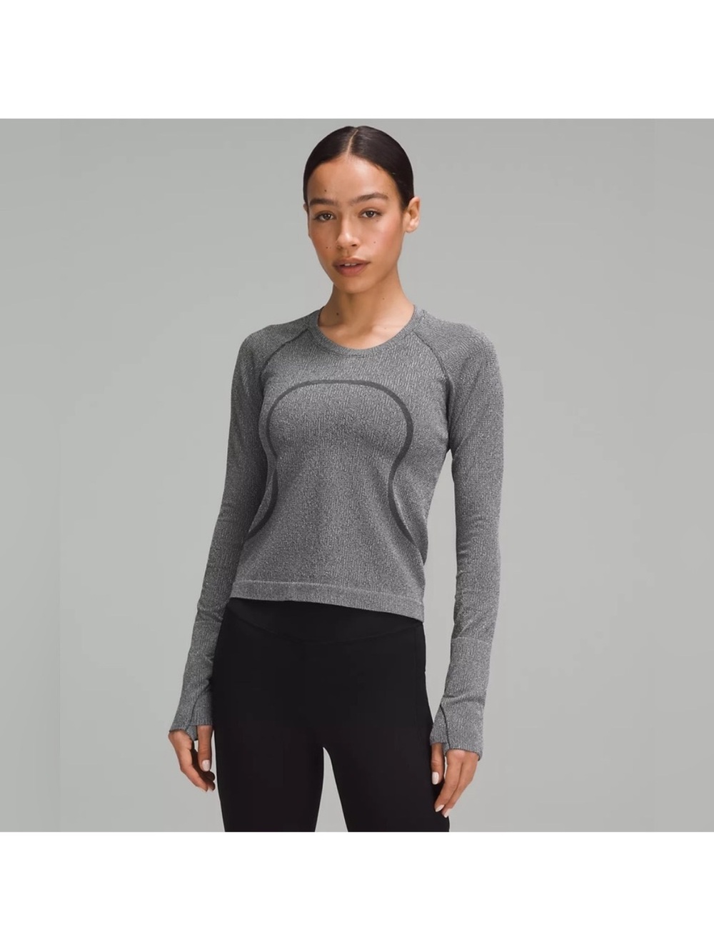 LuluLemon Swiftly Tech Long-Sleeve Shirt 2.0 Waist Length in Parallel Texture BW